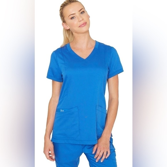 BARCO Grey's Anatomy Women's Large Kira 4-Pocket V-Neck Love Zipper Scrub Top - Picture 1 of 7
